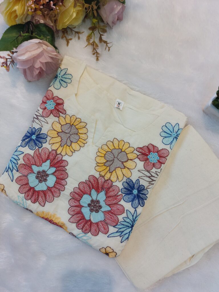 Off-white Khadi Cotton Suit Set for Women β Heavy Embroidery