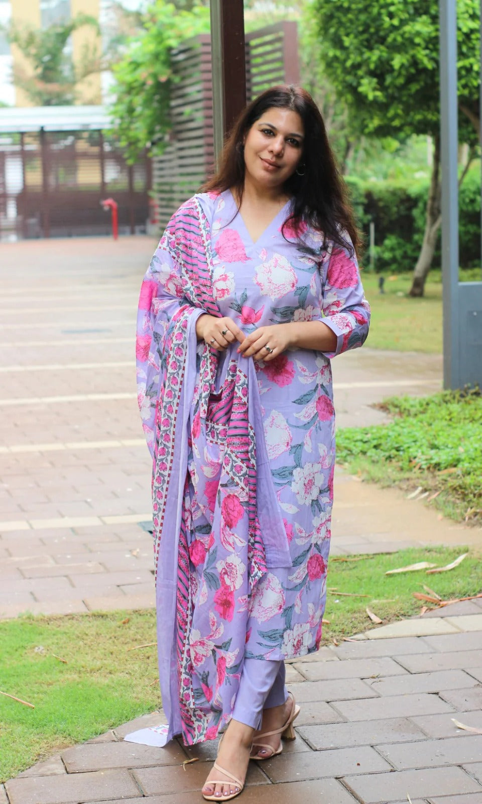 Women Purple Pure Cotton Kurta And Pant With Dupatta