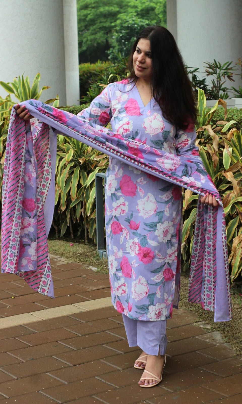 Women Purple Pure Cotton Kurta And Pant With Dupatta