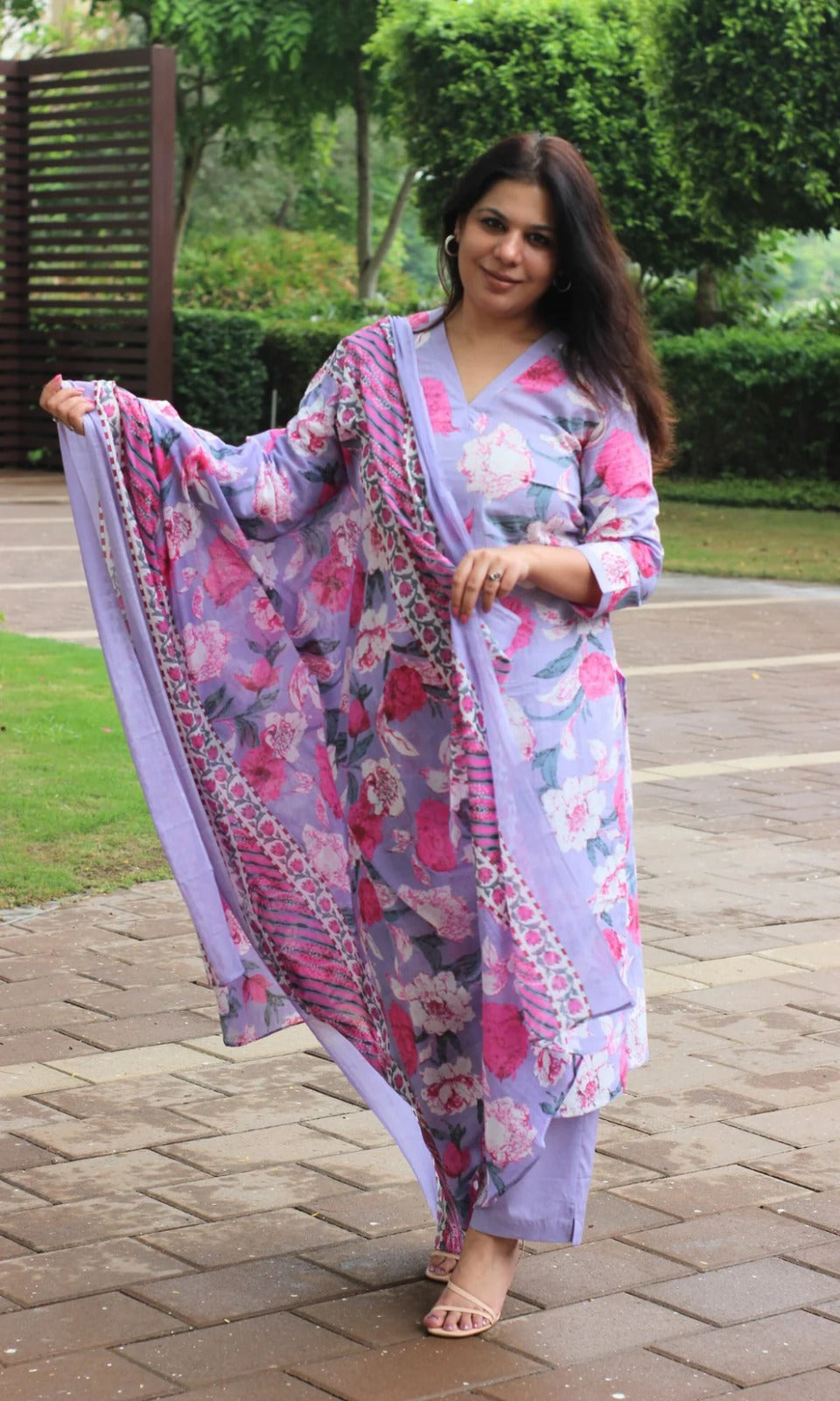 Women Purple Pure Cotton Kurta And Pant With Dupatta