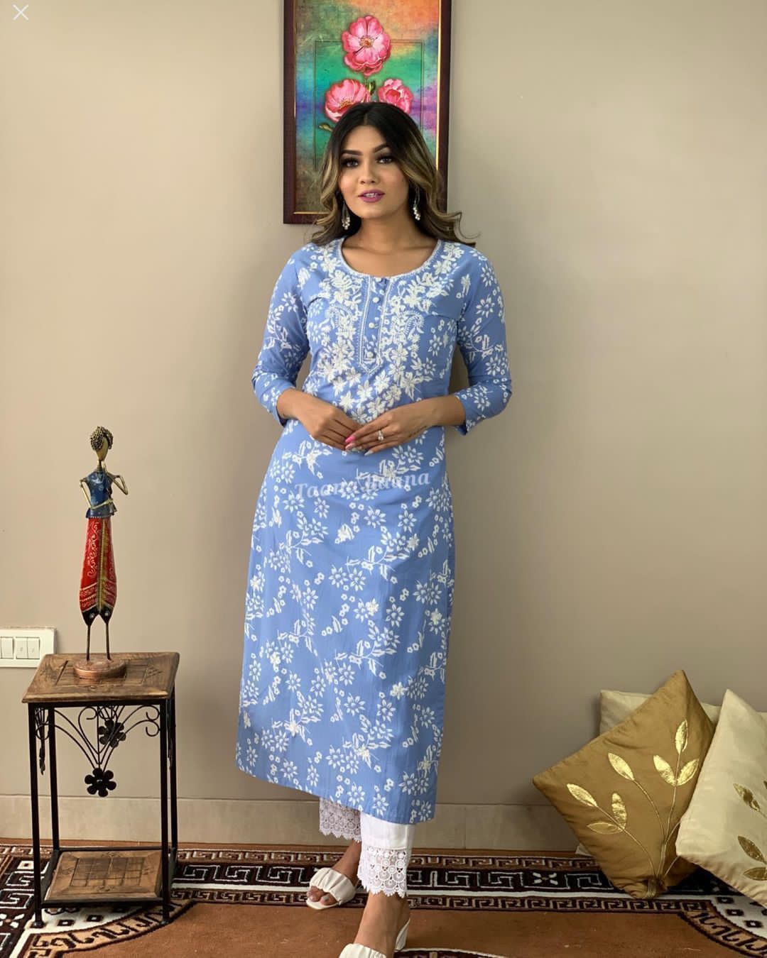 Sky blue Pure Cotton Kurta With Pant