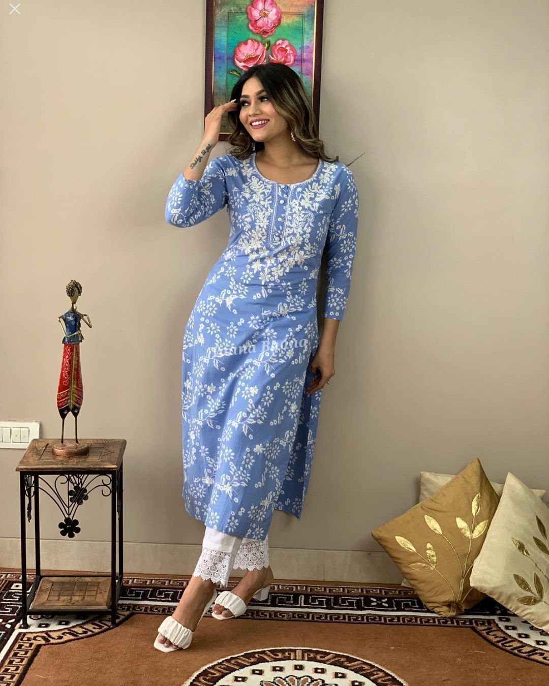 Sky blue Pure Cotton Kurta With Pant