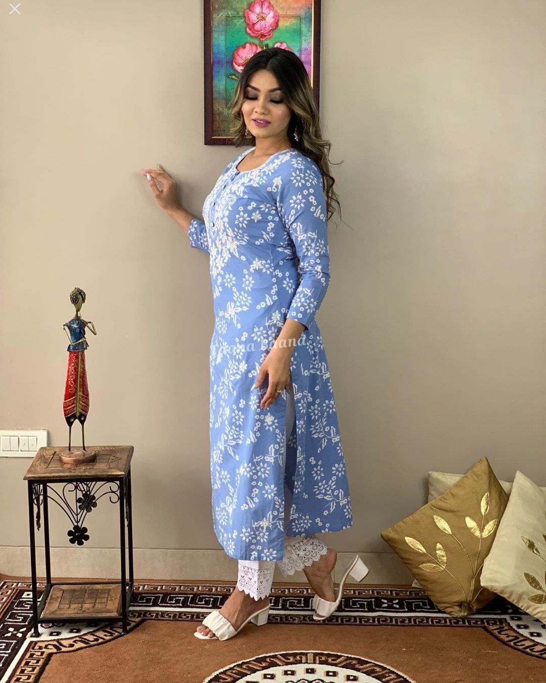 Sky blue Pure Cotton Kurta With Pant