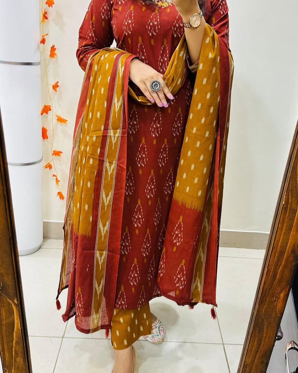 Maroon Beautiful Pure Cotton Kurta and Pant With Dupatta
