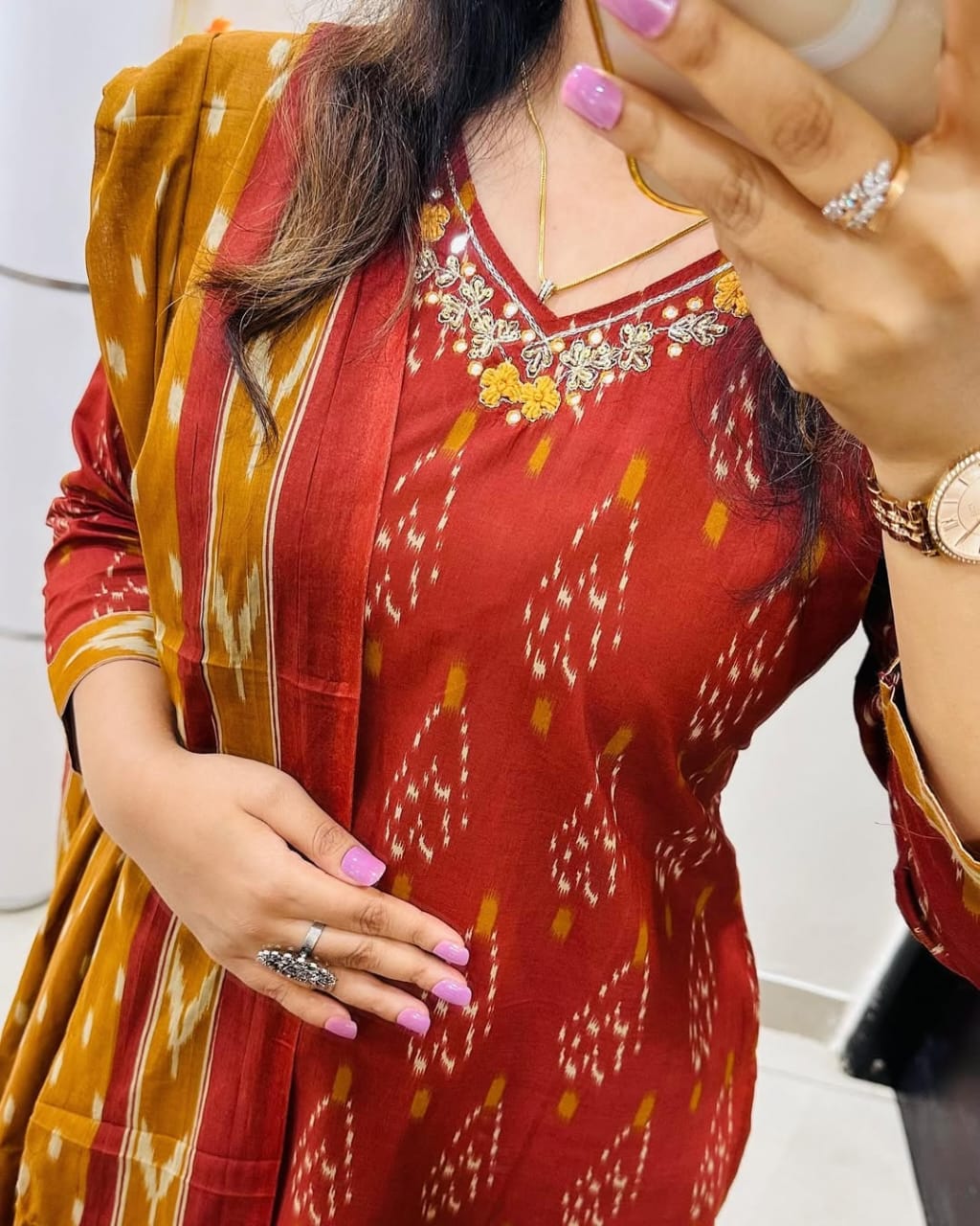 Maroon Beautiful Pure Cotton Kurta and Pant With Dupatta