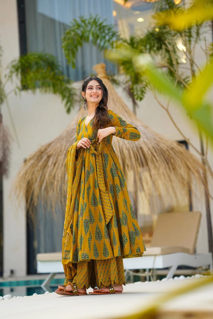 Pure Cotton Anarkali Kurta and Pant With Dupatta