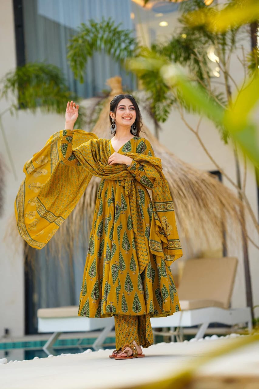 Pure Cotton Anarkali Kurta and Pant With Dupatta
