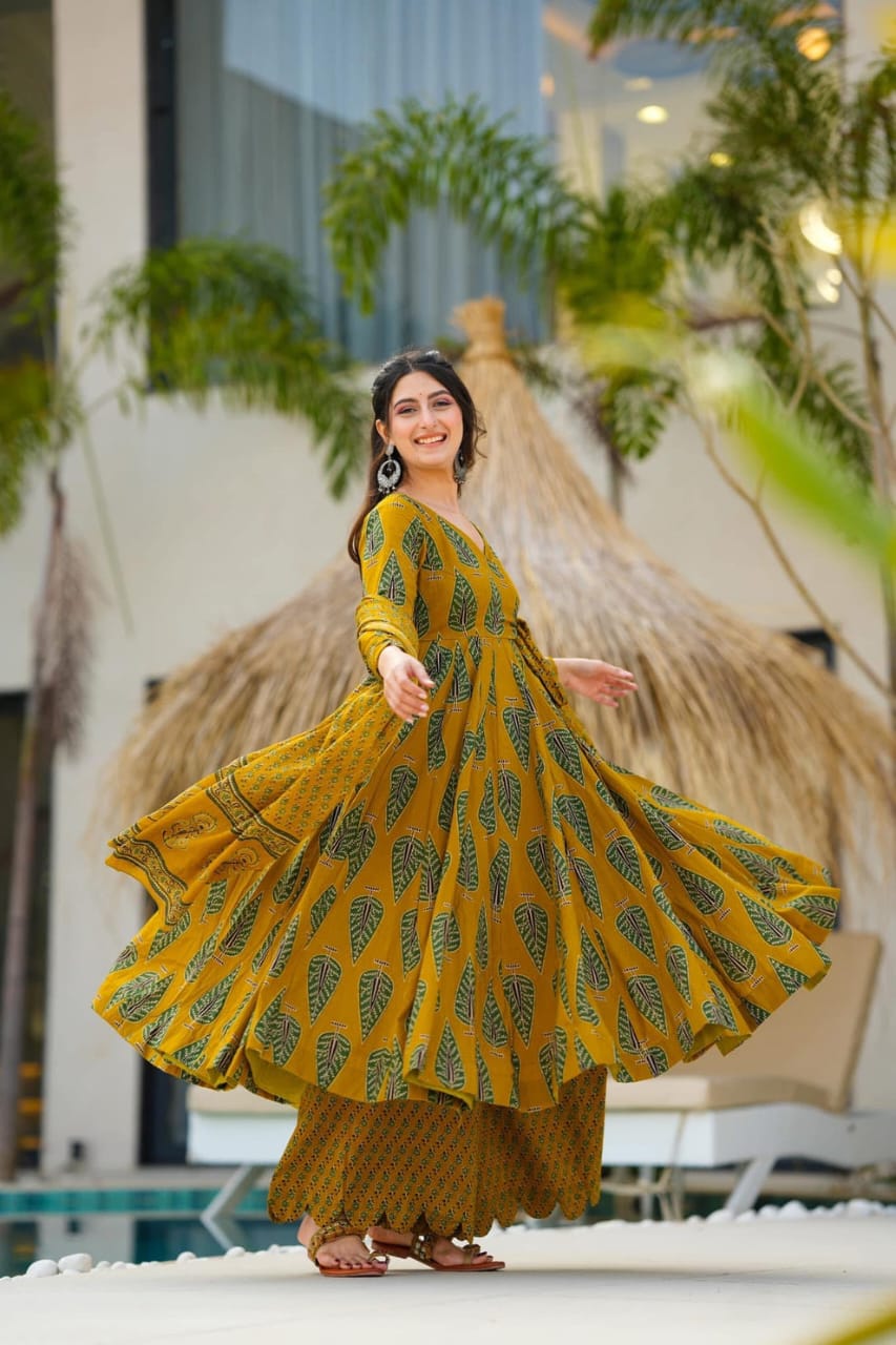 Pure Cotton Anarkali Kurta and Pant With Dupatta