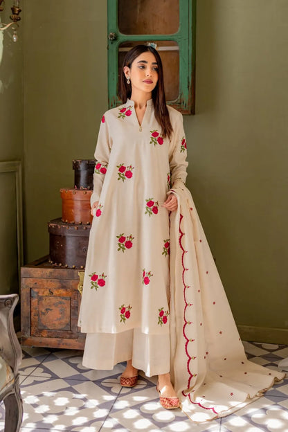 Beautiful Cream Women Kurta and Palazo With Dupatta