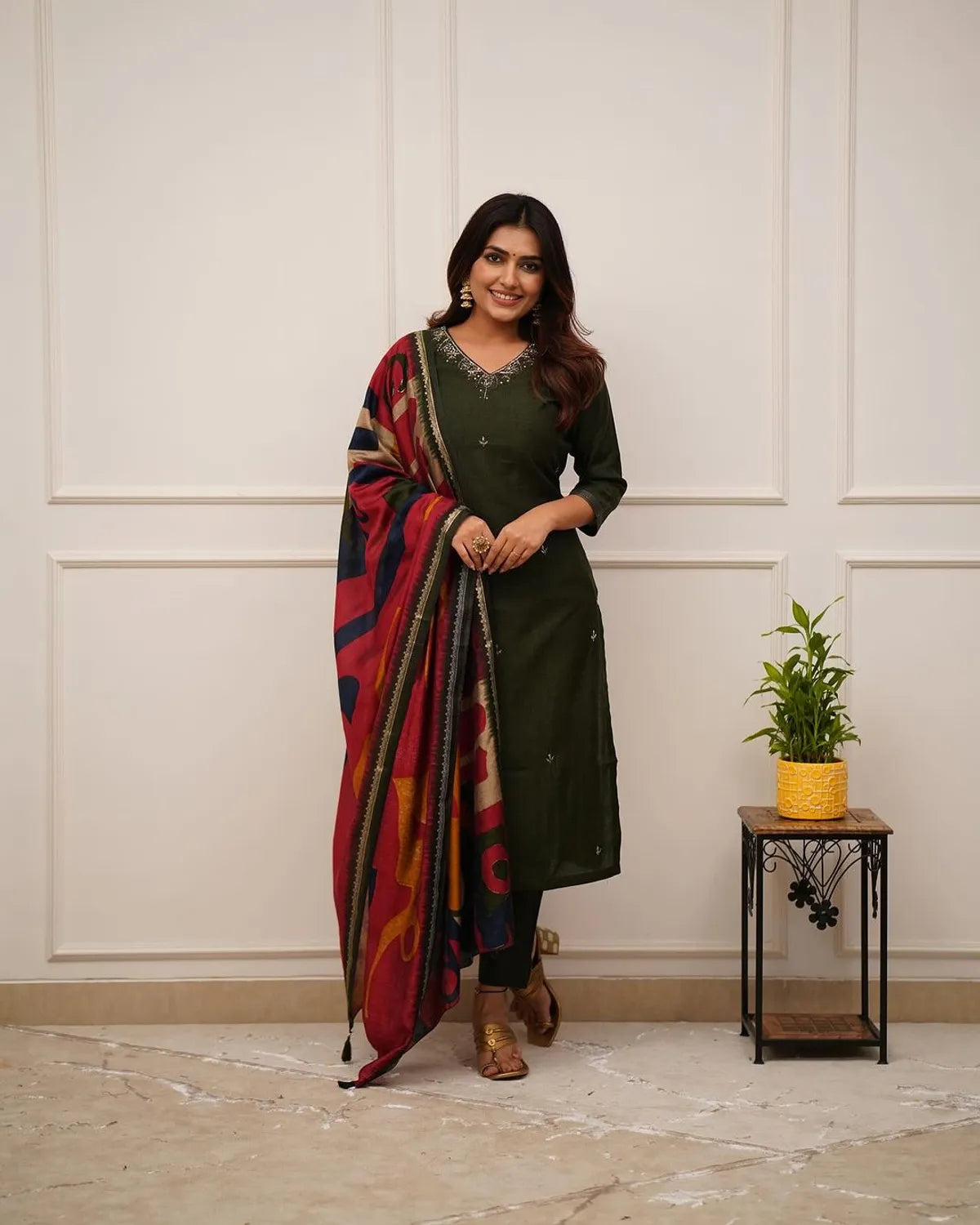 Beautiful Embroidery Work Green Kurta and Pant With Dupatta
