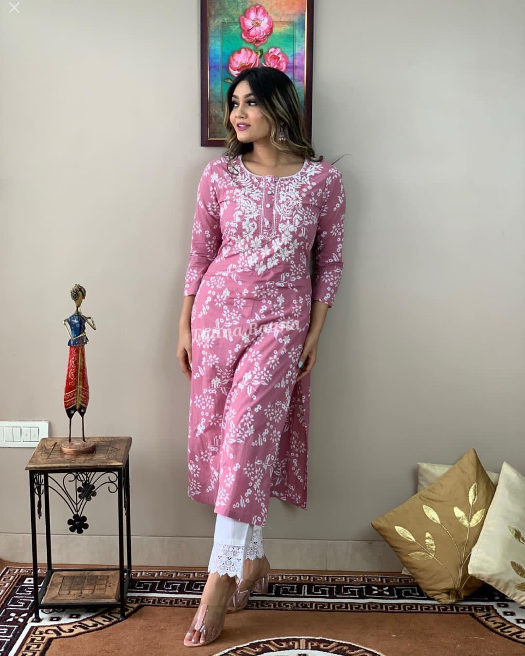 Pink Pure Cotton Kurta With Pant