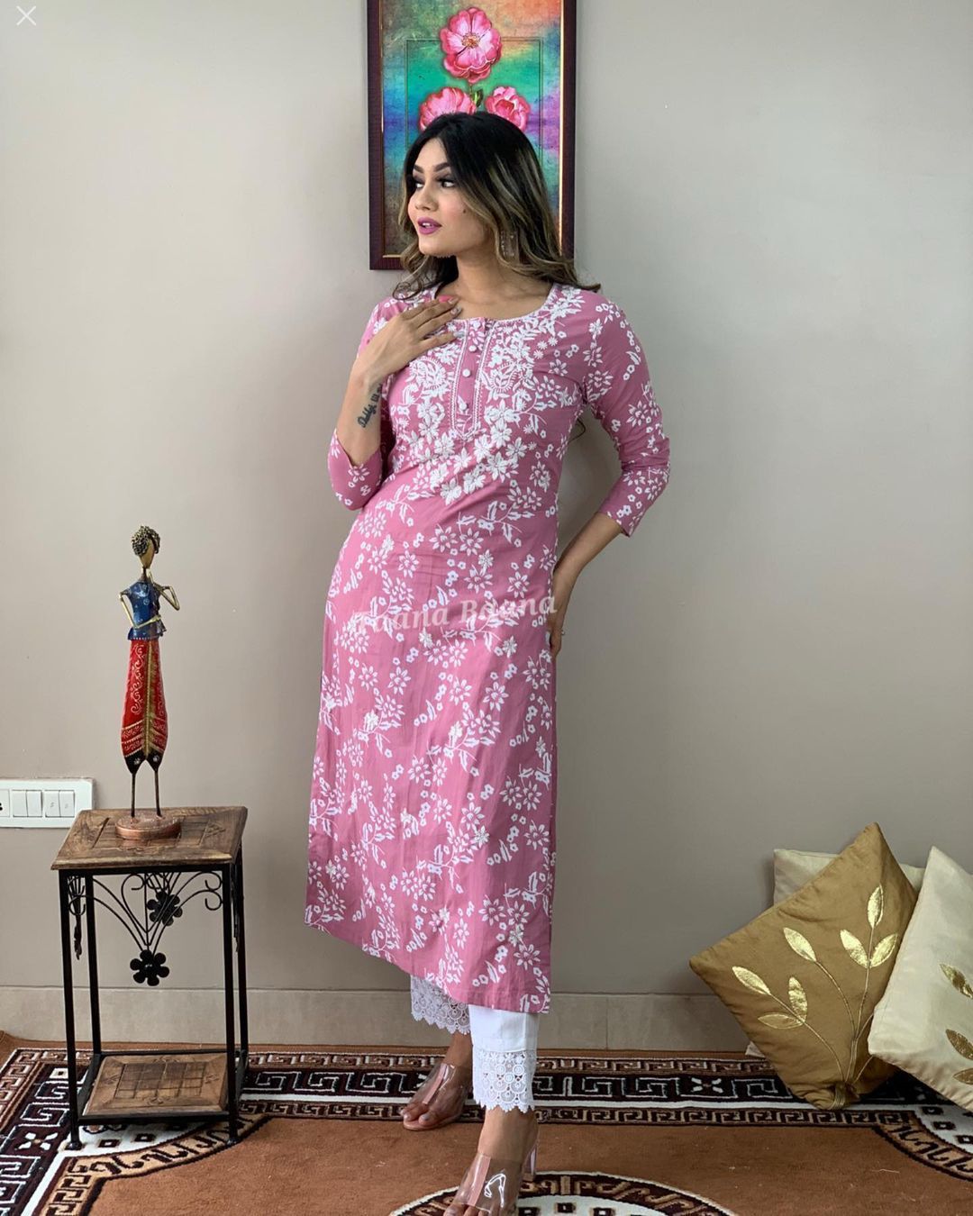 Pink Pure Cotton Kurta With Pant
