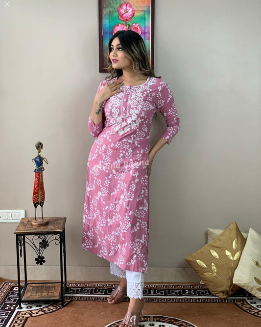 Pink Pure Cotton Kurta With Pant