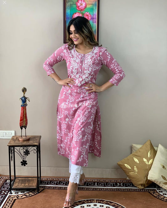 Pink Pure Cotton Kurta With Pant