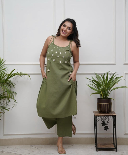Green Cotton Kurta and Pant