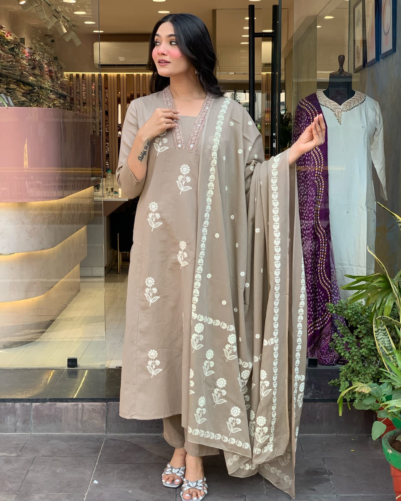 Grey Beautiful Pure Cotton Kurta Pant With Dupatta