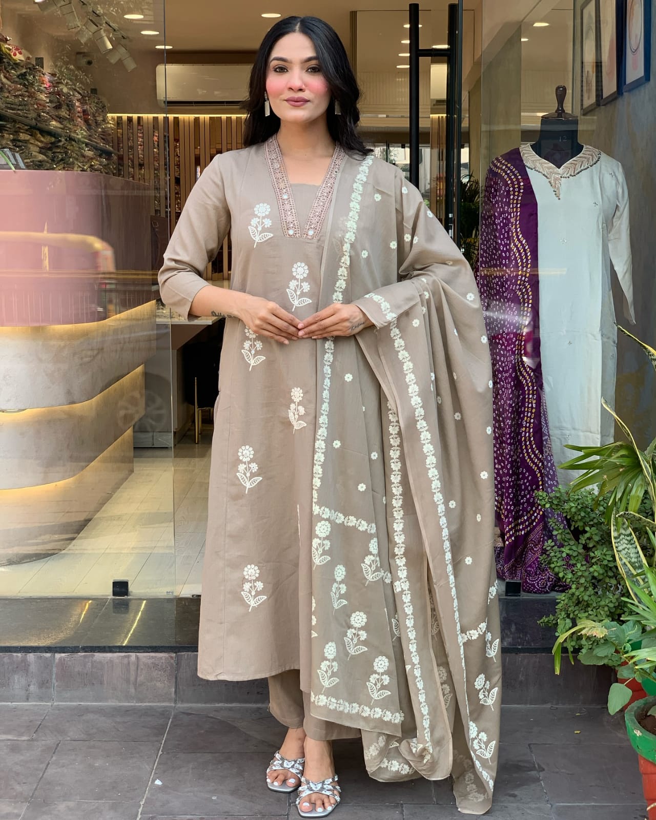 Grey Beautiful Pure Cotton Kurta Pant With Dupatta