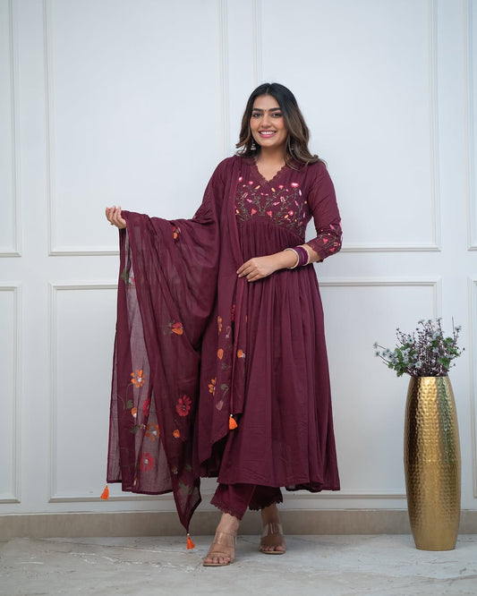 Beautiful Pure Cotton Embroidery Kurta and Pant With Dupatta