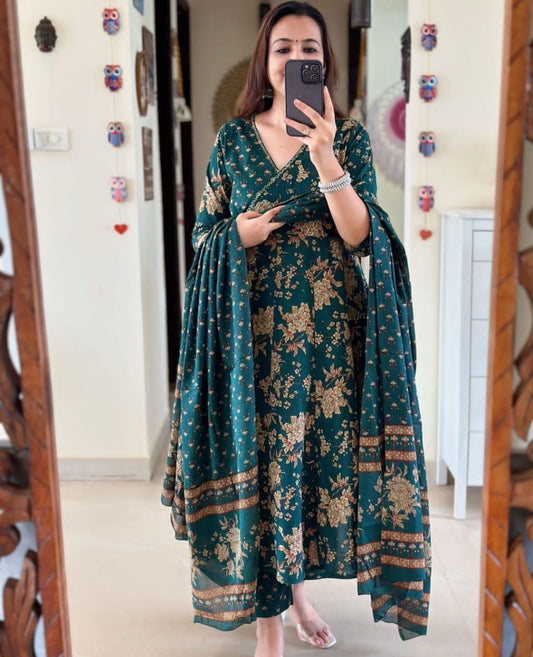 Beautiful Blue Pure Cotton Kurta and Pant With Dupatta