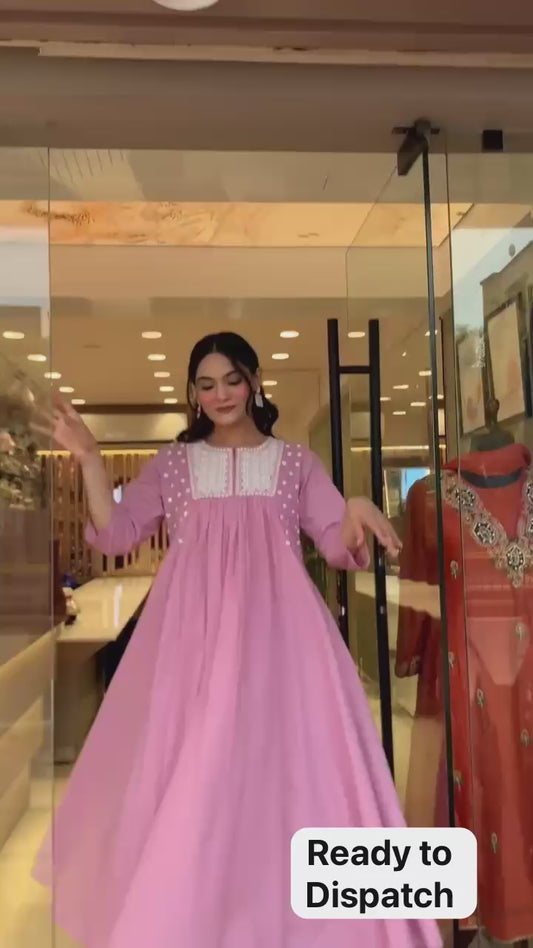 Beautiful Pink Pure Cotton Embroidery Kurta and Pant